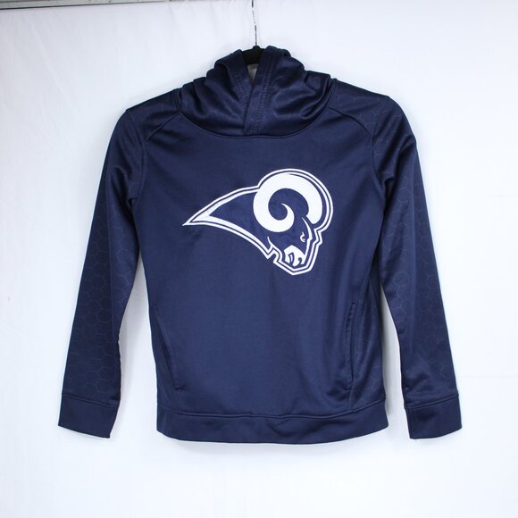 NFL TEAM APPAREL LA RAMS NAVY BLUE YOUTH SZ SMALL PULL OVER HOODIE FRONT POCKETS - Picture 1 of 6